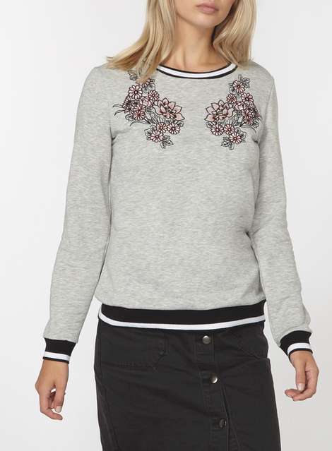 Grey floral embroidered sweat